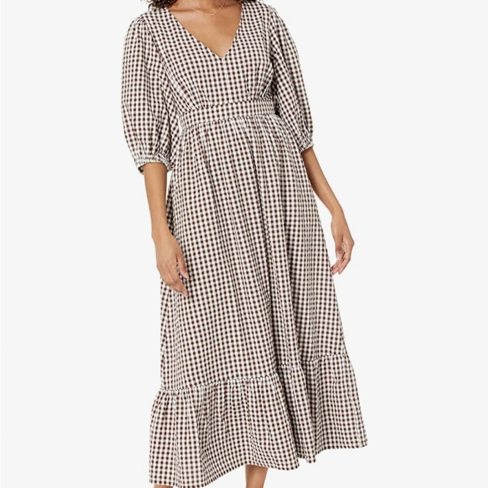 Brown and White Gingham Dress